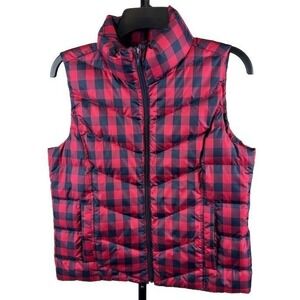 New Lands' End Puffer Vest 600 Down Fill Red Buffalo Plaid‎ Women's Size Small